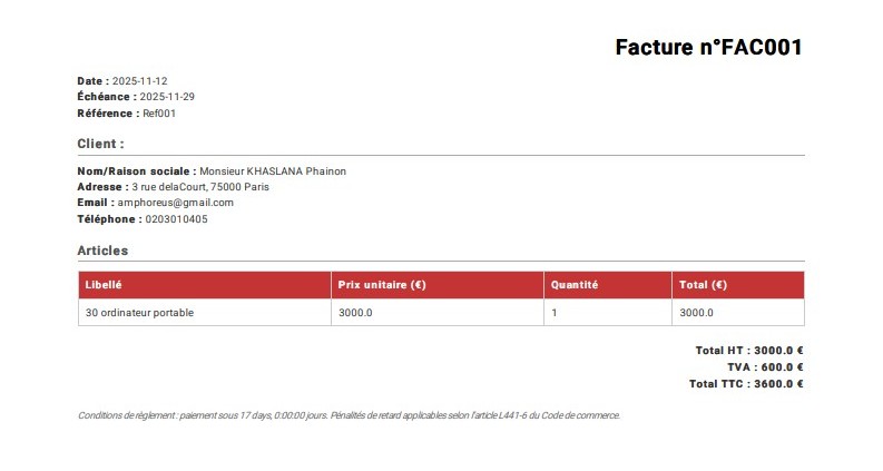 affichage des factures